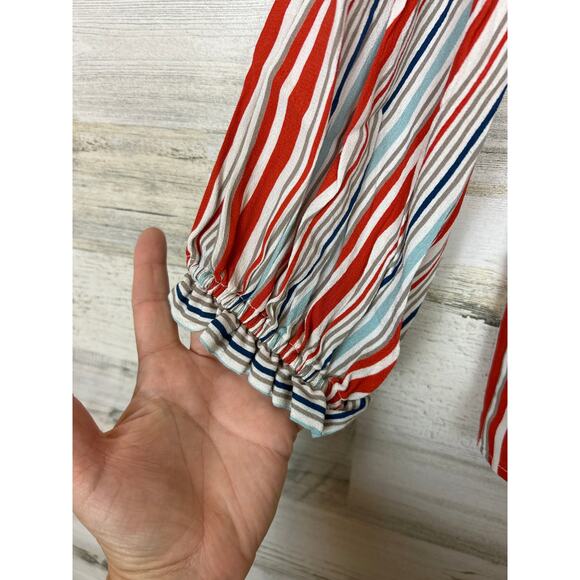 Allen Schwartz Women's Small striped crop long sleeve of the shoulder boho top - Picture 4 of 4